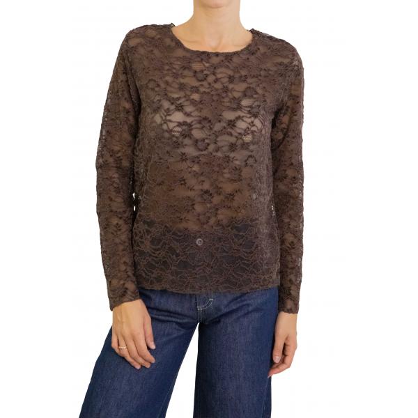Maglia girocollo in pizzo manica lunga 